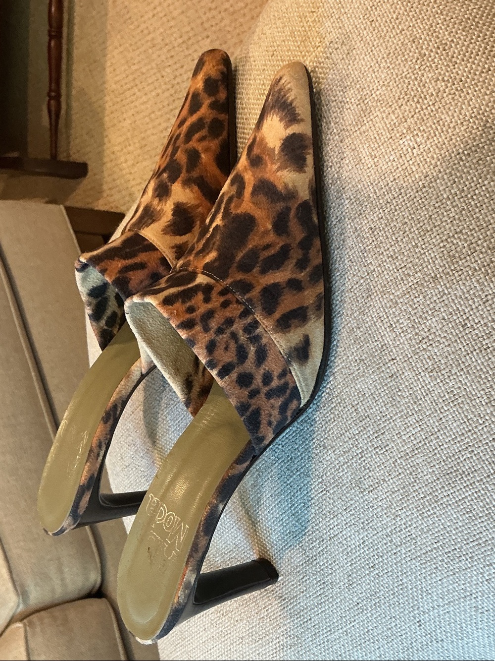 Leopard Print Pointed Toe Mules - Women's Brown Leopard Heels